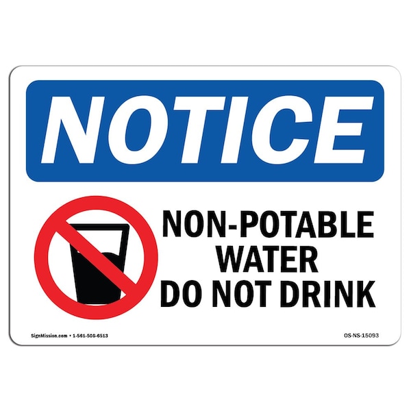 Safety Sign, OSHA Notice, 18" Height, Non-Potable Water Do Not Drink Sign With Symbol, Landscape